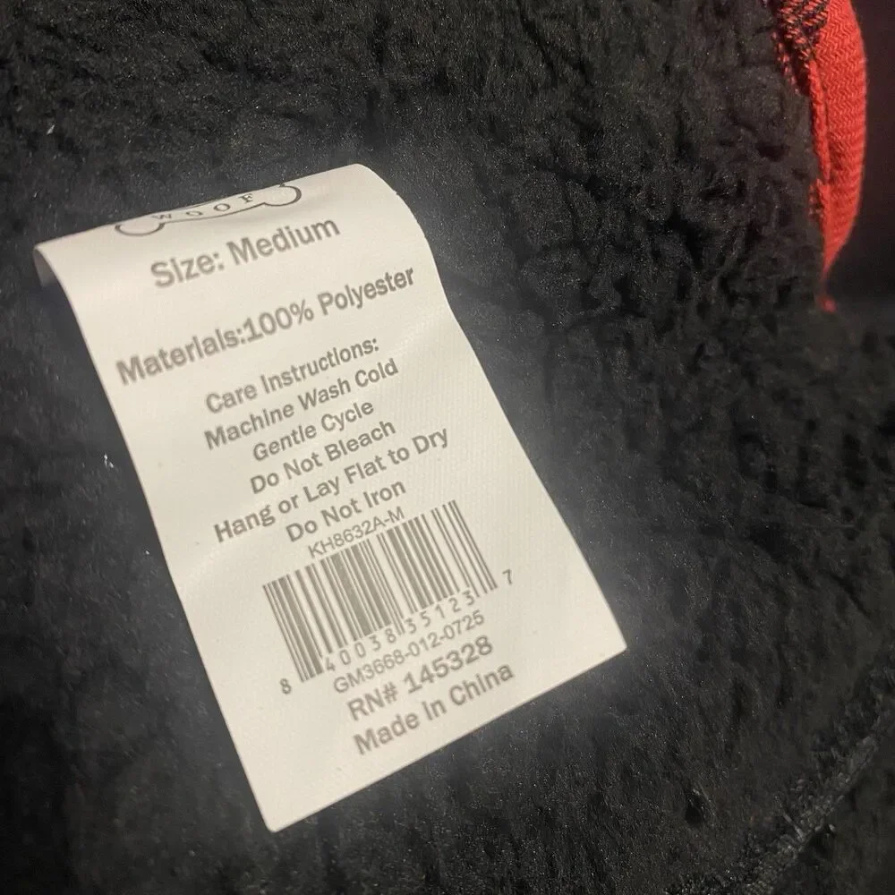 Dog Jacket Med Outfit Flannel Red Black Buffalo Plaid Checkered Holiday Warm NWT